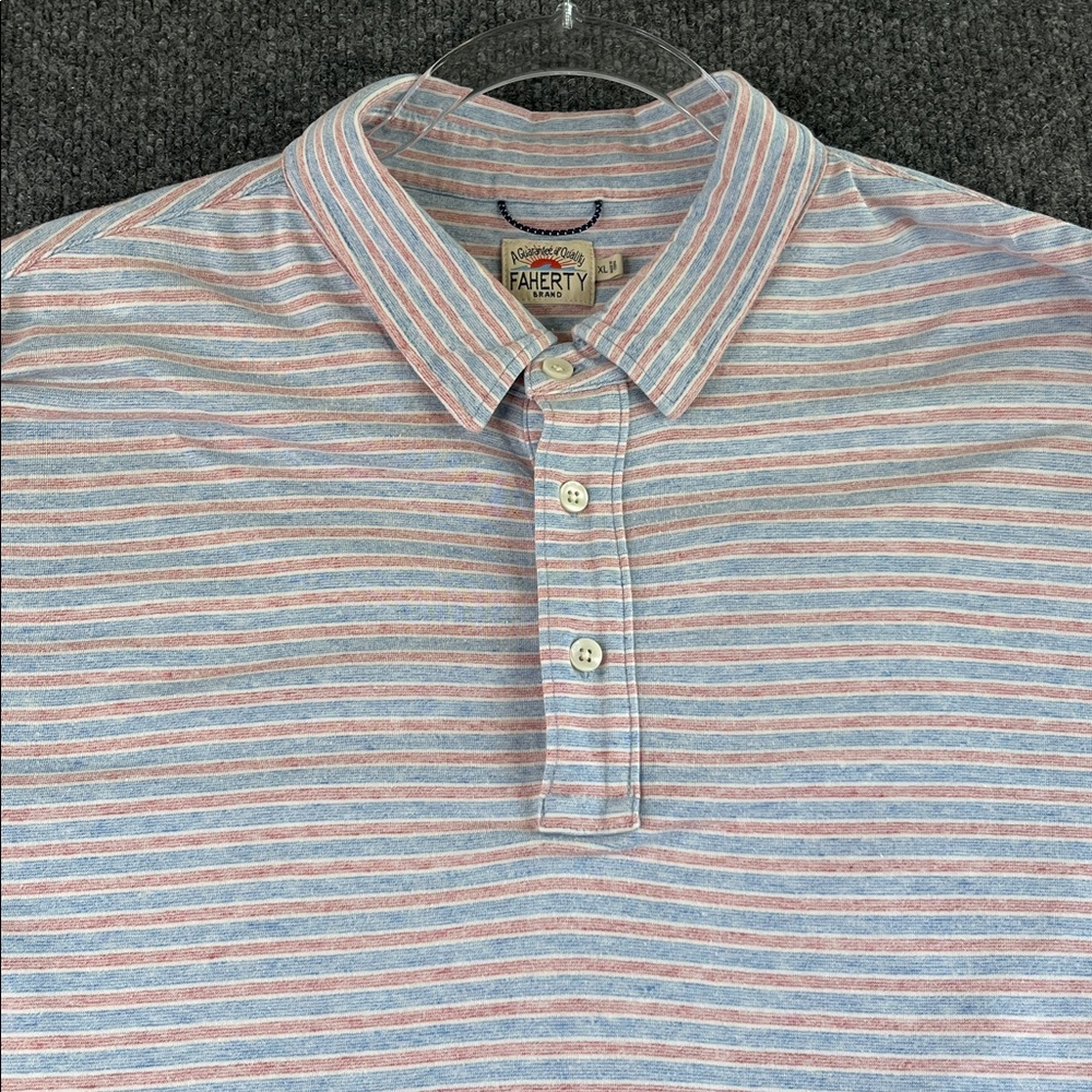 Faherty Striped Short-Sleeve Polo in Light Blue and Red Pima Cotton/Modal XL